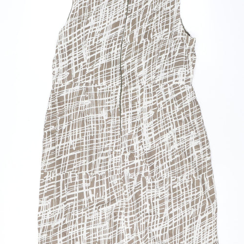 Great Plains London Womens Brown Geometric Linen Pencil Dress Size XL V-Neck Zip