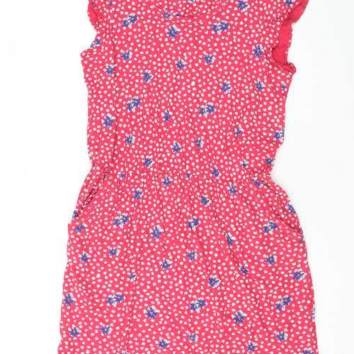 NEXT Womens Pink Floral Cotton Mini Size 16 Scoop Neck Pullover