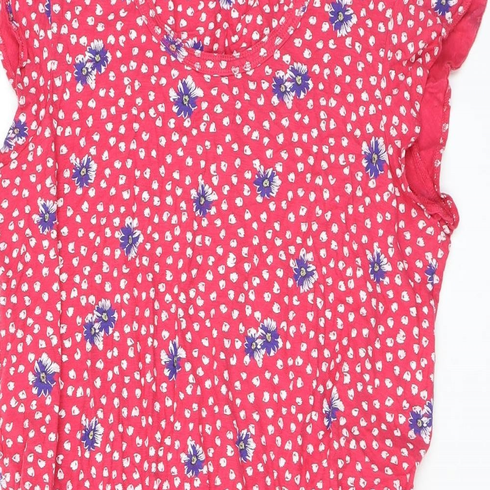 NEXT Womens Pink Floral Cotton Mini Size 16 Scoop Neck Pullover