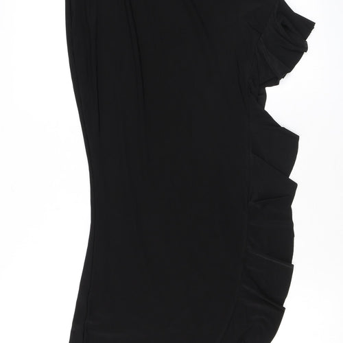 PRETTYLITTLETHING Womens Black Polyester Maxi Size 12 Off the Shoulder Pullover - Ruffled Hem