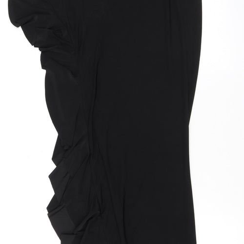 PRETTYLITTLETHING Womens Black Polyester Maxi Size 12 Off the Shoulder Pullover - Ruffled Hem