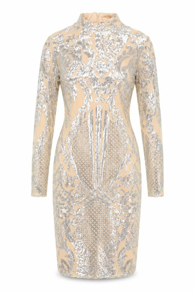 CBR Womens Pink Geometric Cotton Bodycon Size L Mock Neck Zip - Sequins