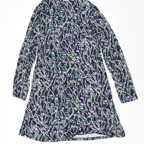 Marks and Spencer Womens Black Floral Viscose A-Line Size 10 Mock Neck Pullover