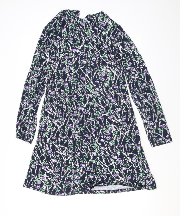 Marks and Spencer Womens Black Floral Viscose A-Line Size 10 Mock Neck Pullover