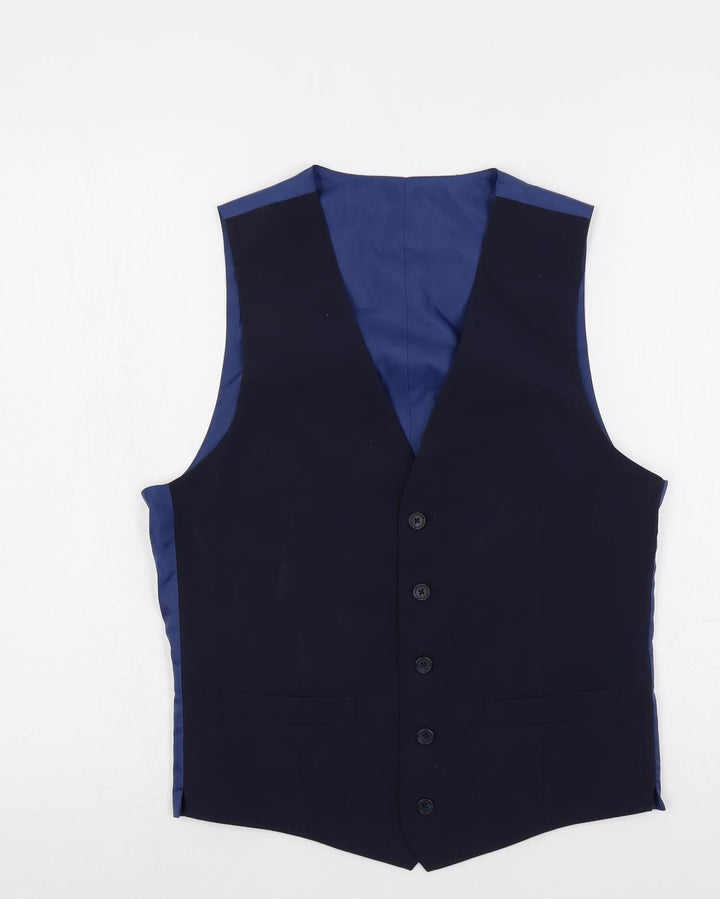 Marks and Spencer Mens Blue Polyester Jacket Suit Waistcoat Size 38 Regular