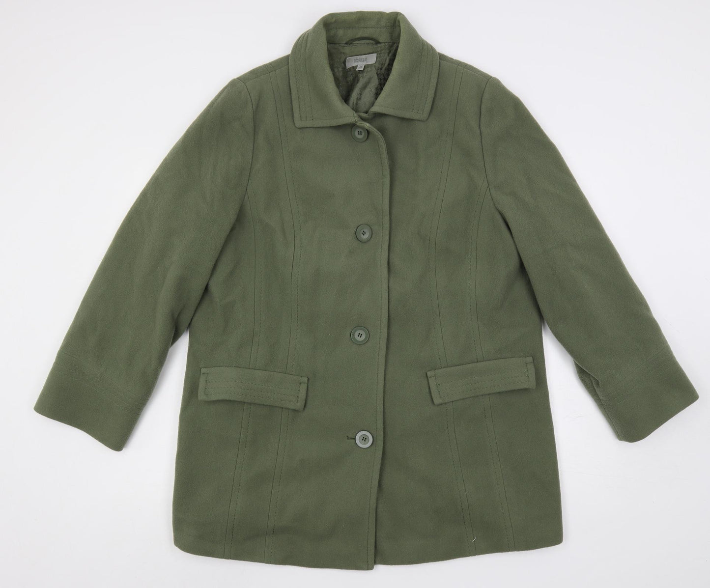 Marks and Spencer Womens Green Overcoat Coat Size 20 Button