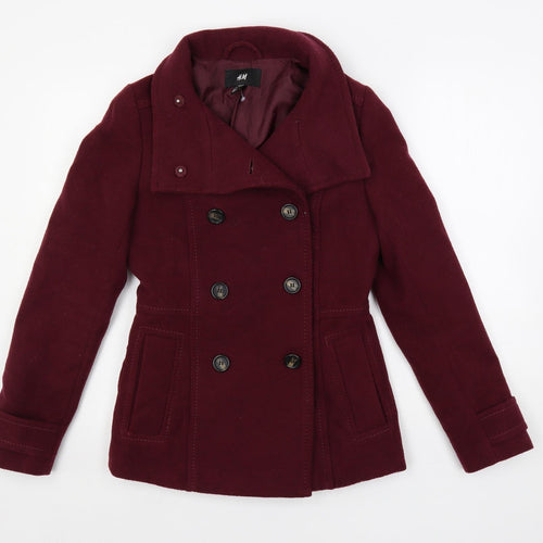 H&M Womens Red Pea Coat Coat Size 6 Button