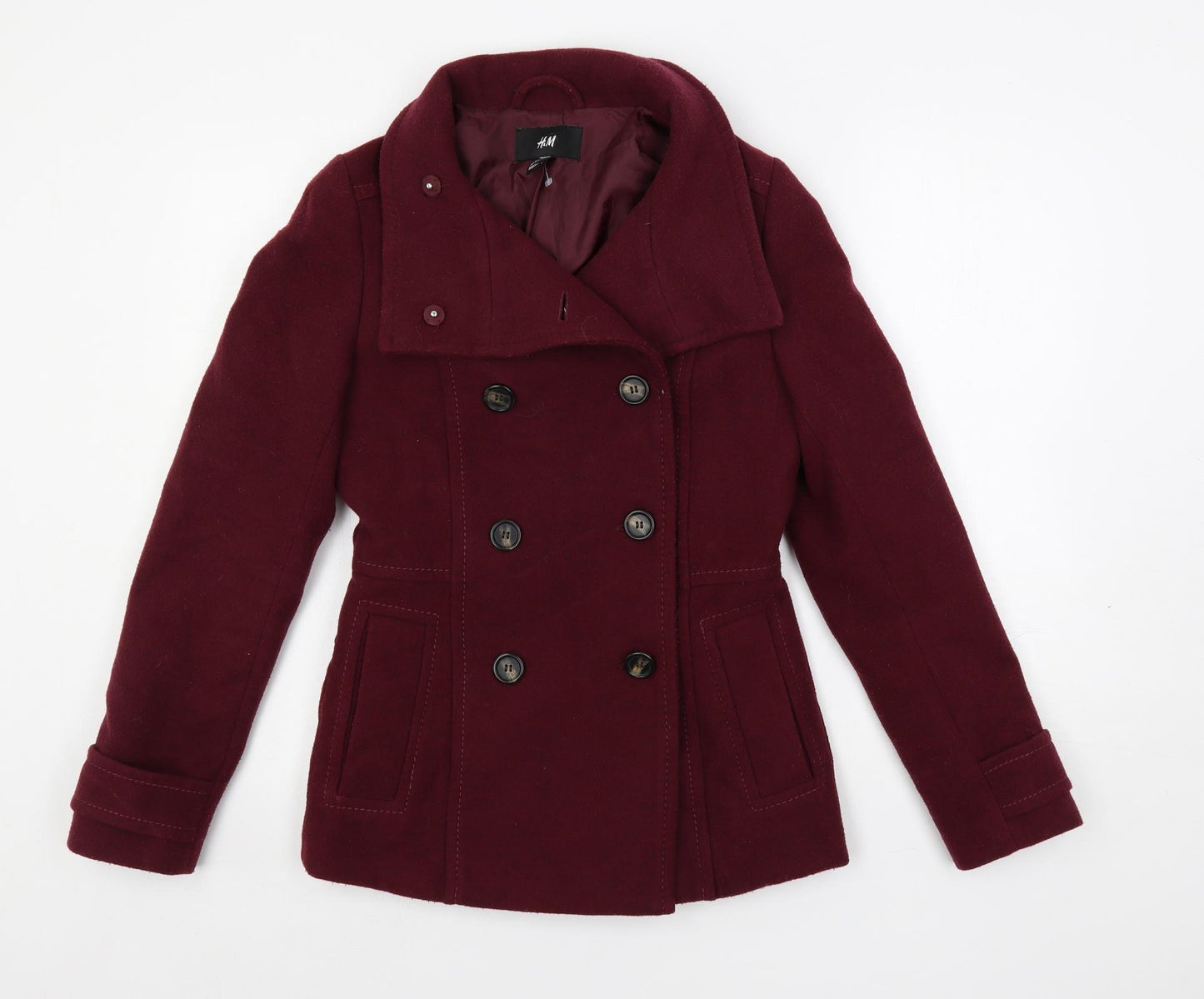 H&M Womens Red Pea Coat Coat Size 6 Button