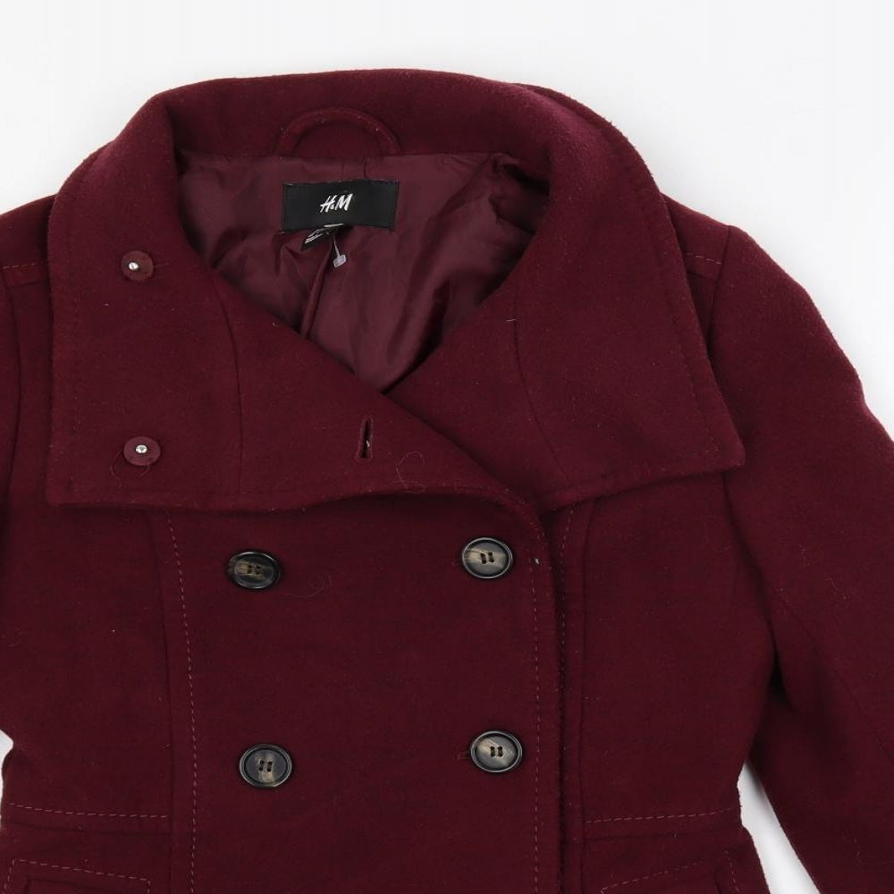 H&M Womens Red Pea Coat Coat Size 6 Button