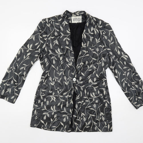 Affinity Womens Grey Floral Jacket Blazer Size 12 Button