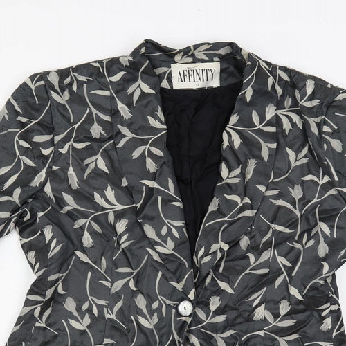 Affinity Womens Grey Floral Jacket Blazer Size 12 Button
