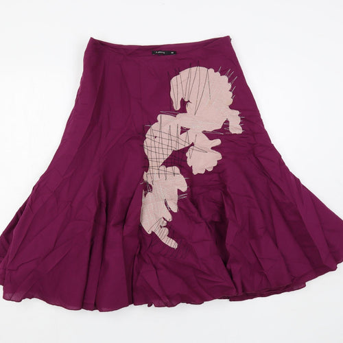 b.young Womens Purple Cotton Flare Skirt Size 8 Zip - Embroidered