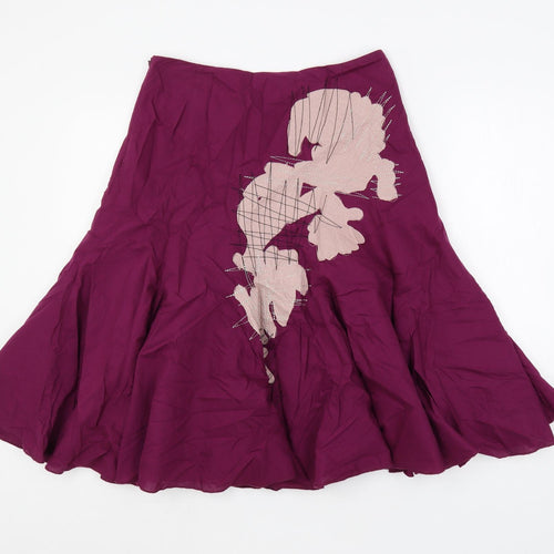 b.young Womens Purple Cotton Flare Skirt Size 8 Zip - Embroidered
