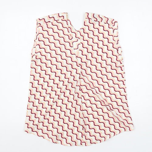 Marks and Spencer Womens White Geometric Polyester Basic Blouse Size 8 V-Neck