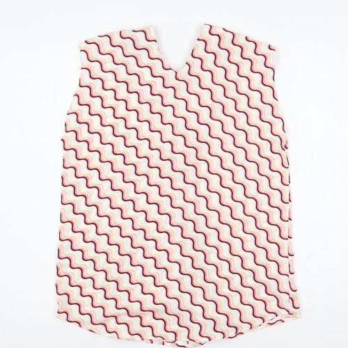 Marks and Spencer Womens White Geometric Polyester Basic Blouse Size 8 V-Neck