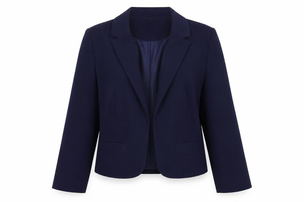 Front view of Delias women’s blue jacket blazer, size L, - open