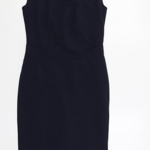 Marks and Spencer Womens Blue Polyester Pencil Dress Size 8 Boat Neck Zip