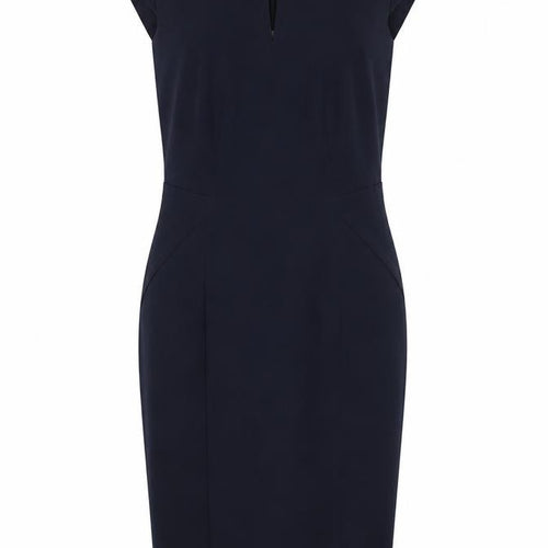 Marks and Spencer Womens Blue Polyester Pencil Dress Size 8 Boat Neck Zip
