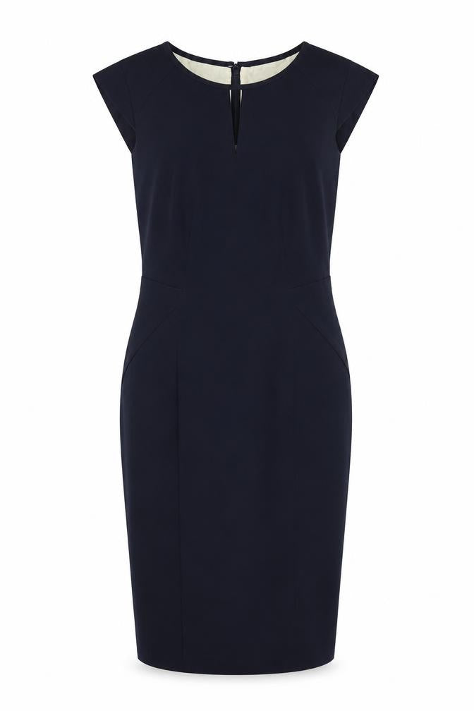 Marks and Spencer Womens Blue Polyester Pencil Dress Size 8 Boat Neck Zip
