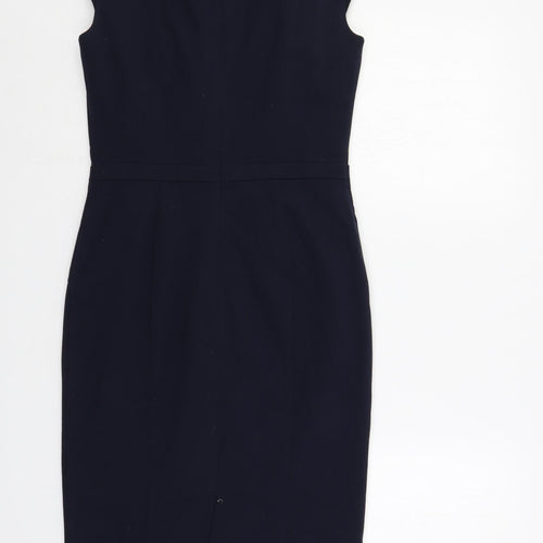 Marks and Spencer Womens Blue Polyester Pencil Dress Size 8 Boat Neck Zip