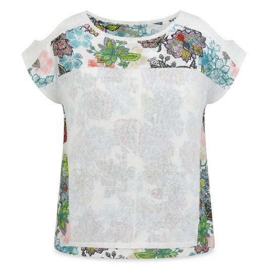 Front view of Next women’s white floral polyester basic blouse, size UK 14, round neck - cold shoulder