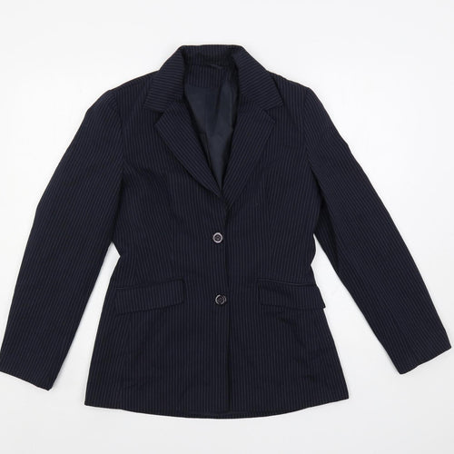 BAY Womens Blue Striped Jacket Blazer Size 10 Button