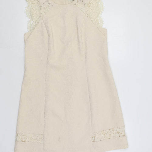 Horseware Womens Ivory Polyester Shift Size 14 Round Neck Zip - Lace Detail