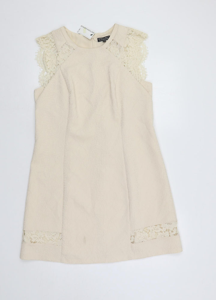 Horseware Womens Ivory Polyester Shift Size 14 Round Neck Zip - Lace Detail