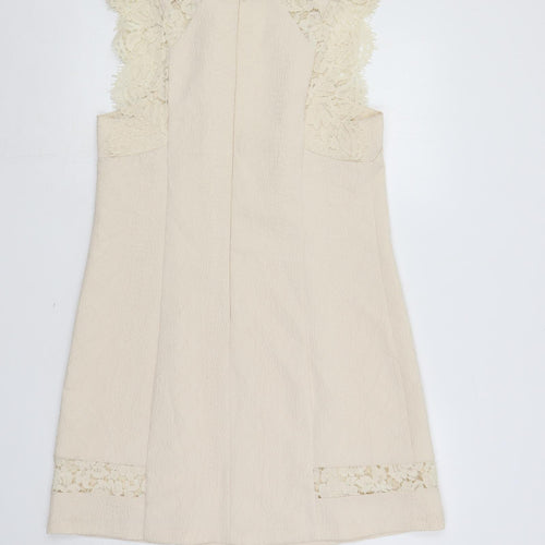 Horseware Womens Ivory Polyester Shift Size 14 Round Neck Zip - Lace Detail