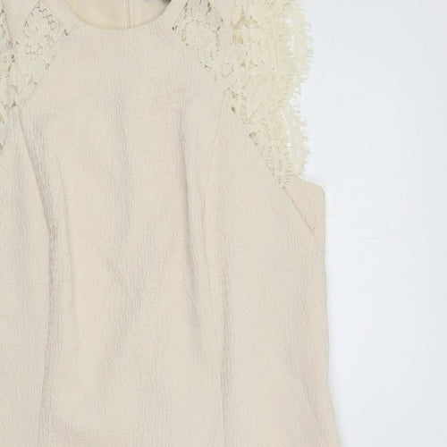 Horseware Womens Ivory Polyester Shift Size 14 Round Neck Zip - Lace Detail