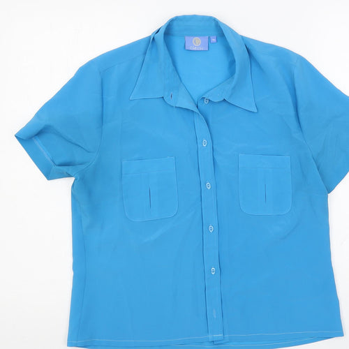 Classic Womens Blue Polyester Basic Button-Up Size 14 Collared
