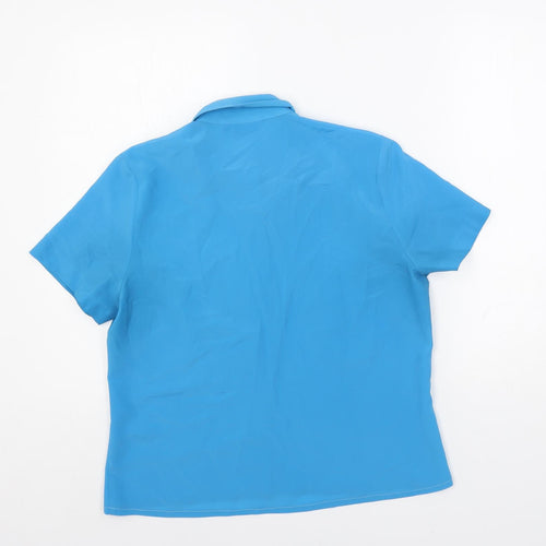 Classic Womens Blue Polyester Basic Button-Up Size 14 Collared