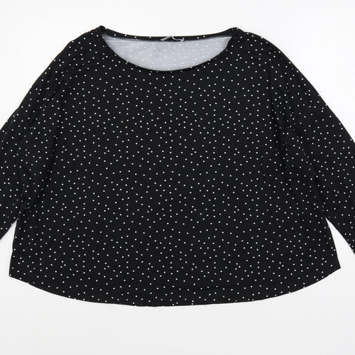 New Look Womens Black Polka Dot Polyester Basic T-Shirt Size L Boat Neck - Oversized