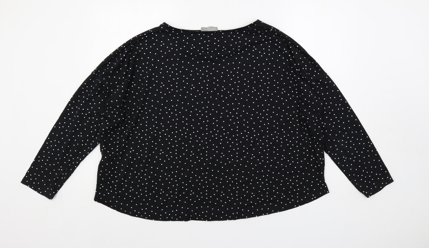 New Look Womens Black Polka Dot Polyester Basic T-Shirt Size L Boat Neck - Oversized