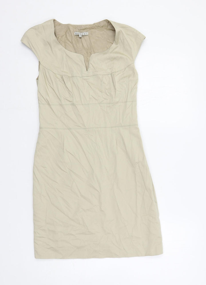 Kookai Womens Beige Cotton Mini Size 8 V-Neck Zip