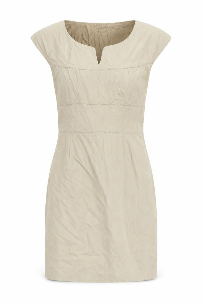 Front view of Kookai women’s beige cotton mini, size UK 8, v-neck zip