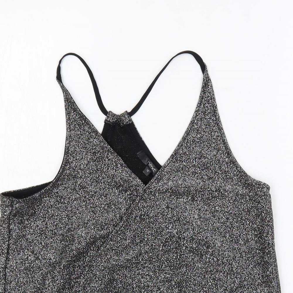 NEXT Womens Silver Viscose Camisole Tank Size 12 V-Neck - Glitter