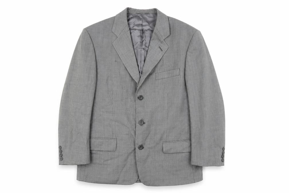 Front view of Hugo James men’s grey geometric wool jacket suit jacket, size 40, regular