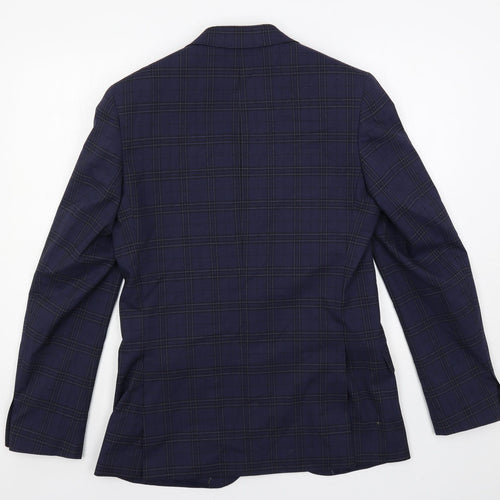 Marks and Spencer Mens Blue Plaid Polyester Jacket Suit Jacket Size 38 Regular
