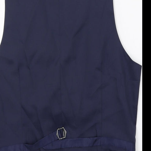 Marks and Spencer Mens Blue Plaid Polyester Jacket Suit Waistcoat Size 36 Regular