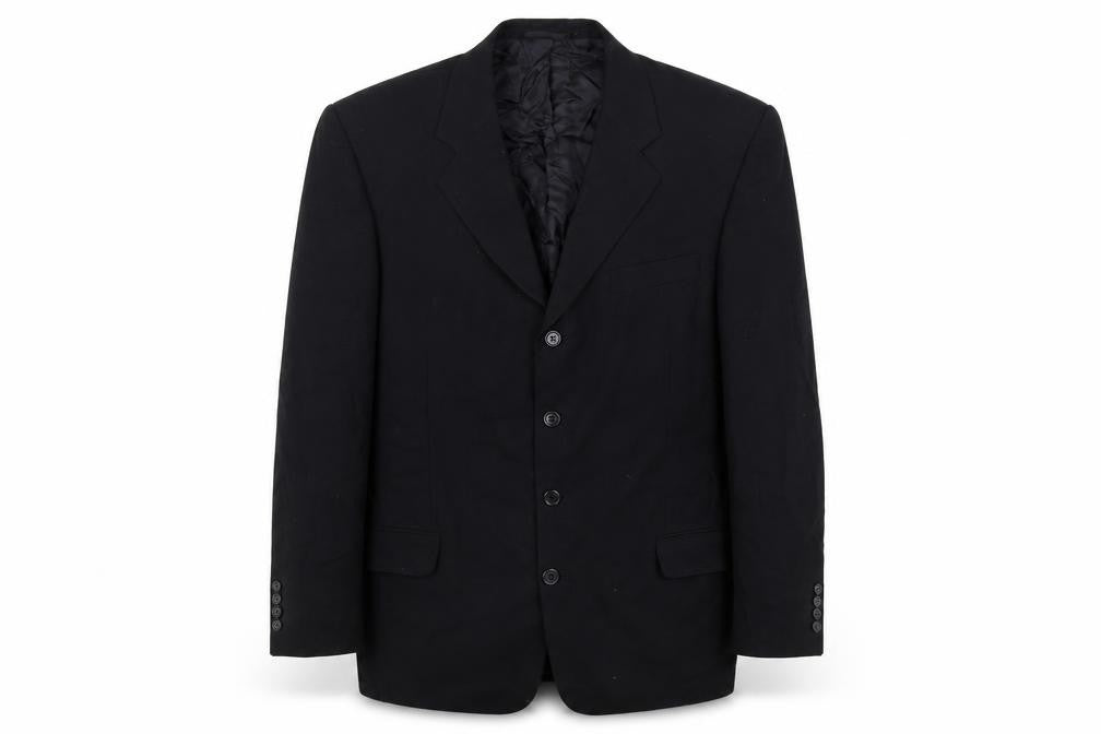 Front view of Simon Berwin men’s black wool jacket blazer, size 44, regular