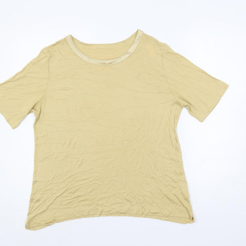 St Michael Womens Beige Viscose Basic T-Shirt Size 16 Boat Neck - Vintage