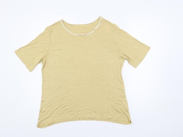 St Michael Womens Beige Viscose Basic T-Shirt Size 16 Boat Neck - Vintage