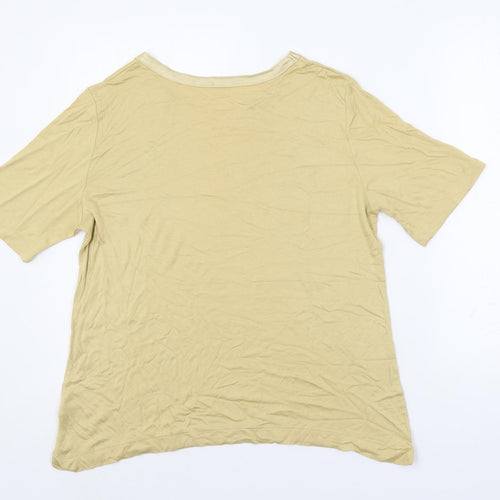 St Michael Womens Beige Viscose Basic T-Shirt Size 16 Boat Neck - Vintage