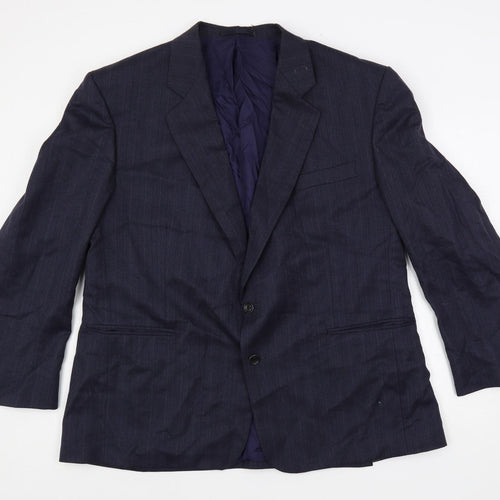 Greenwoods Mens Blue Striped Wool Jacket Suit Jacket Size 48 Regular