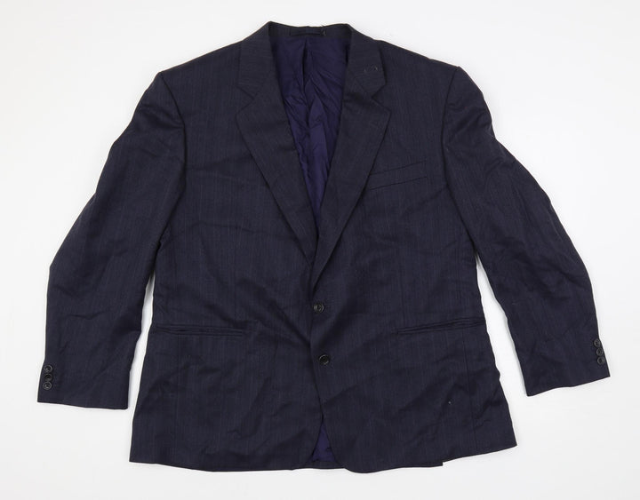 Greenwoods Mens Blue Striped Wool Jacket Suit Jacket Size 48 Regular