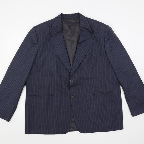 Alaj's Mens Blue Striped Polyester Jacket Suit Jacket Size 48 Regular