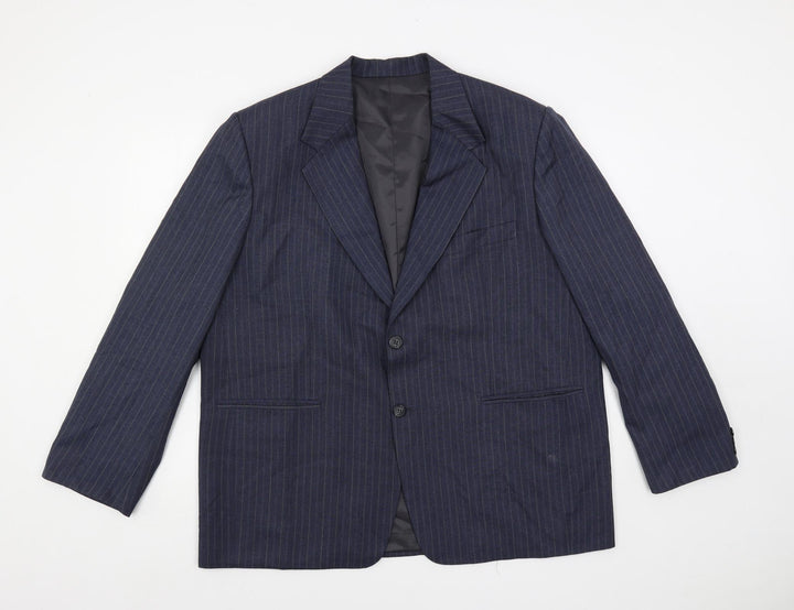 Alaj's Mens Blue Striped Polyester Jacket Suit Jacket Size 48 Regular