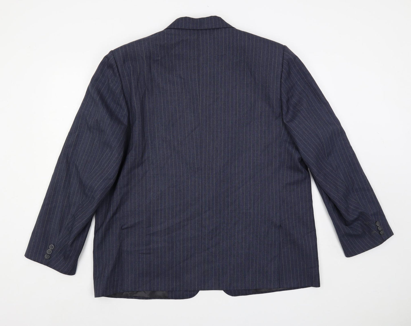 Alaj's Mens Blue Striped Polyester Jacket Suit Jacket Size 48 Regular