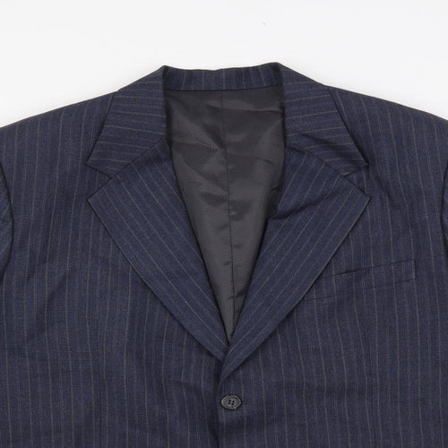 Alaj's Mens Blue Striped Polyester Jacket Suit Jacket Size 48 Regular